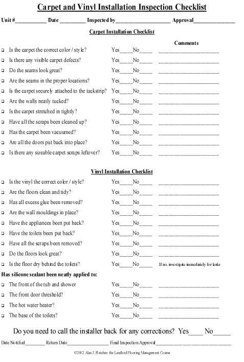 FREE Carpet And Vinyl Installation Checklist LandlordFloors